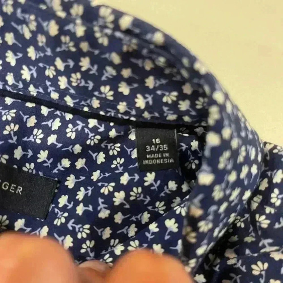 Tommy Hilfiger Button Shirt Mens 16-34/35 Blue Floral THFlex Supima Stretch Slim - Picture 5 of 8